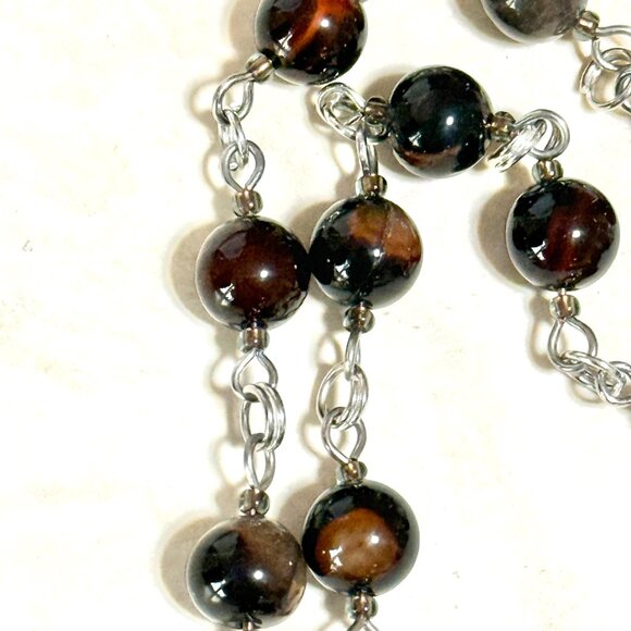 Genuine Dark Brown Agate Necklace, Natural Gemstone & Dog Person Paw Print Charm - Picture 9 of 15